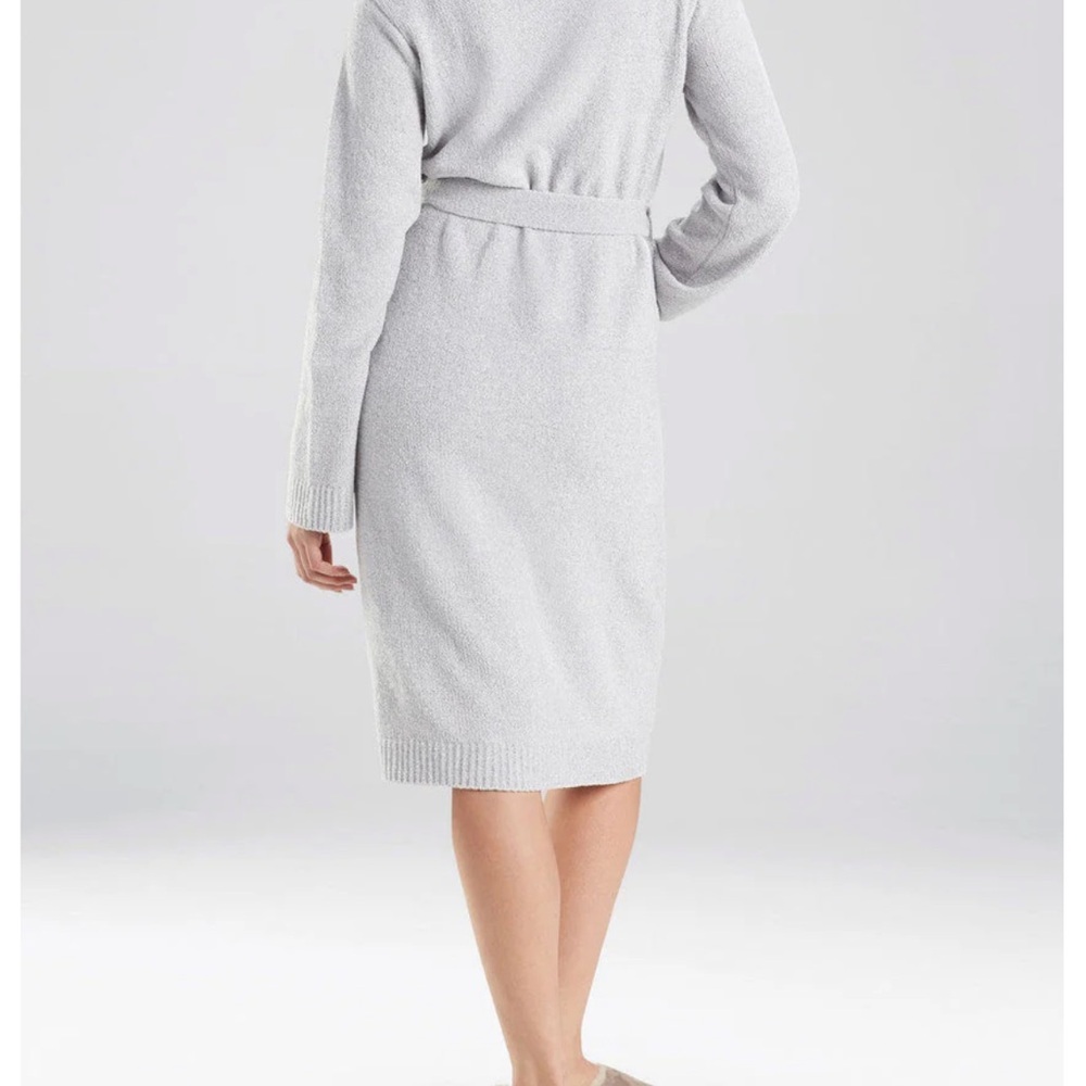 Natori Light Gray Knit Wrap Robe with Tie Belt - Picture 2 of 7